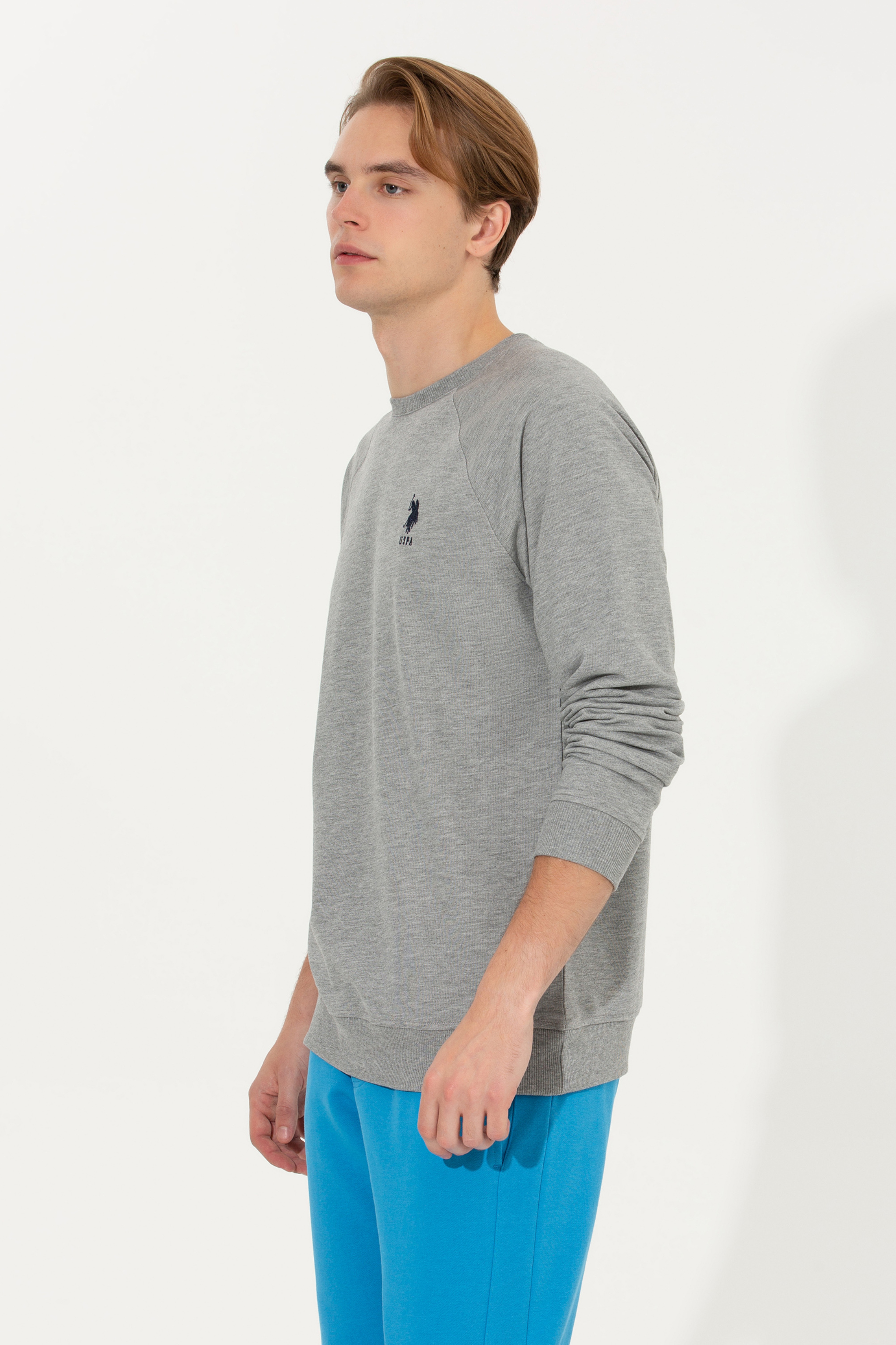 Erkek Gri Melanj Basic Sweatshirt - Image 3