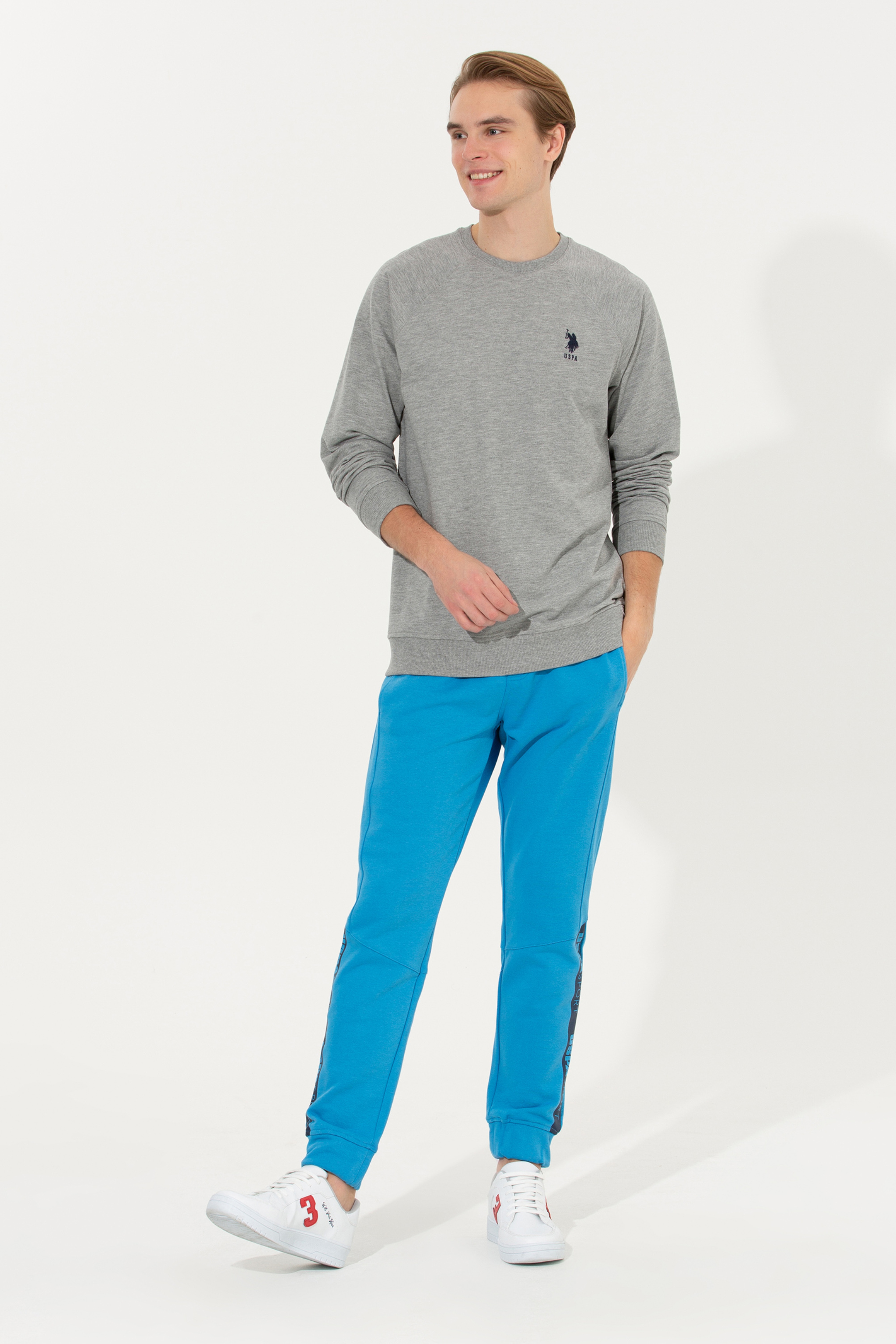 Erkek Gri Melanj Basic Sweatshirt - Image 4