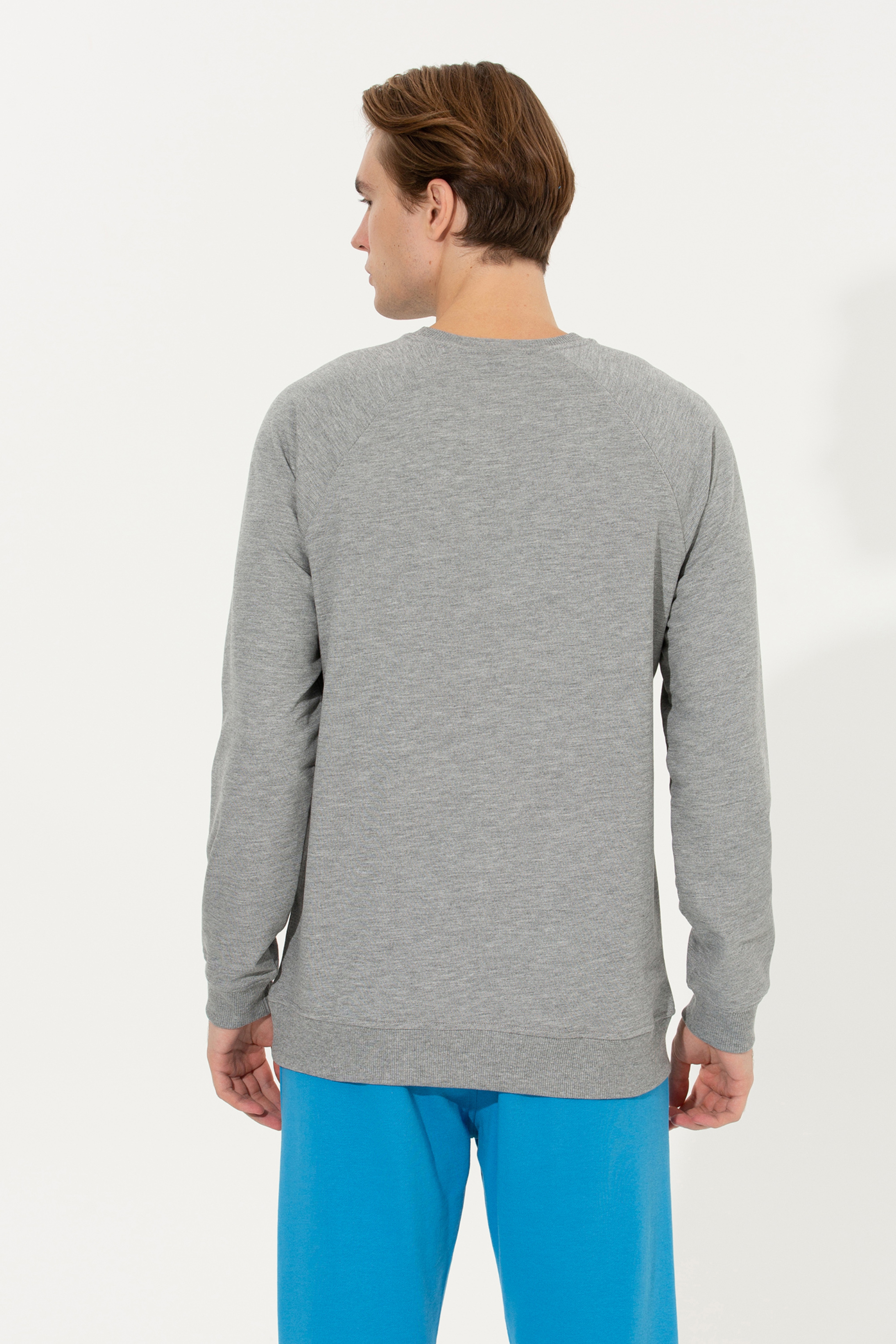 Erkek Gri Melanj Basic Sweatshirt - Image 5