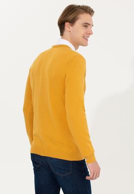 Erkek Safran V Yaka Basic Triko Kazak - 50253444044