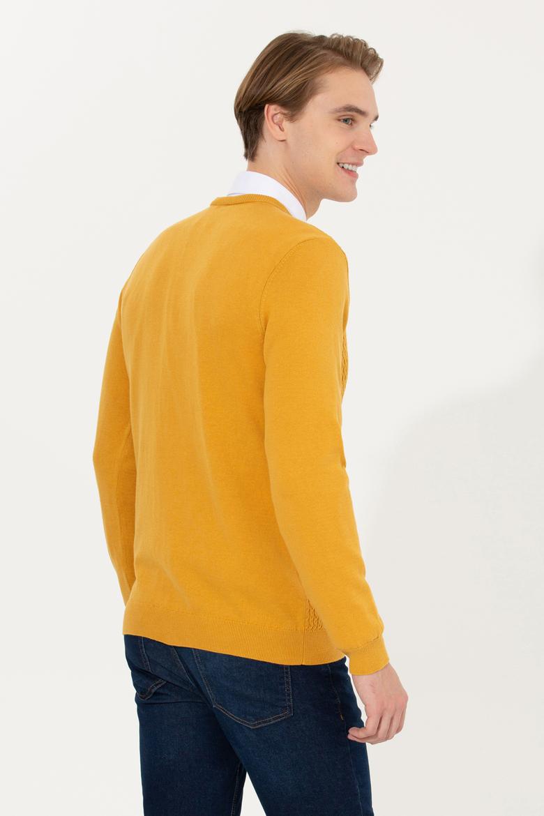 Erkek Safran V Yaka Basic Triko Kazak - 50253444044