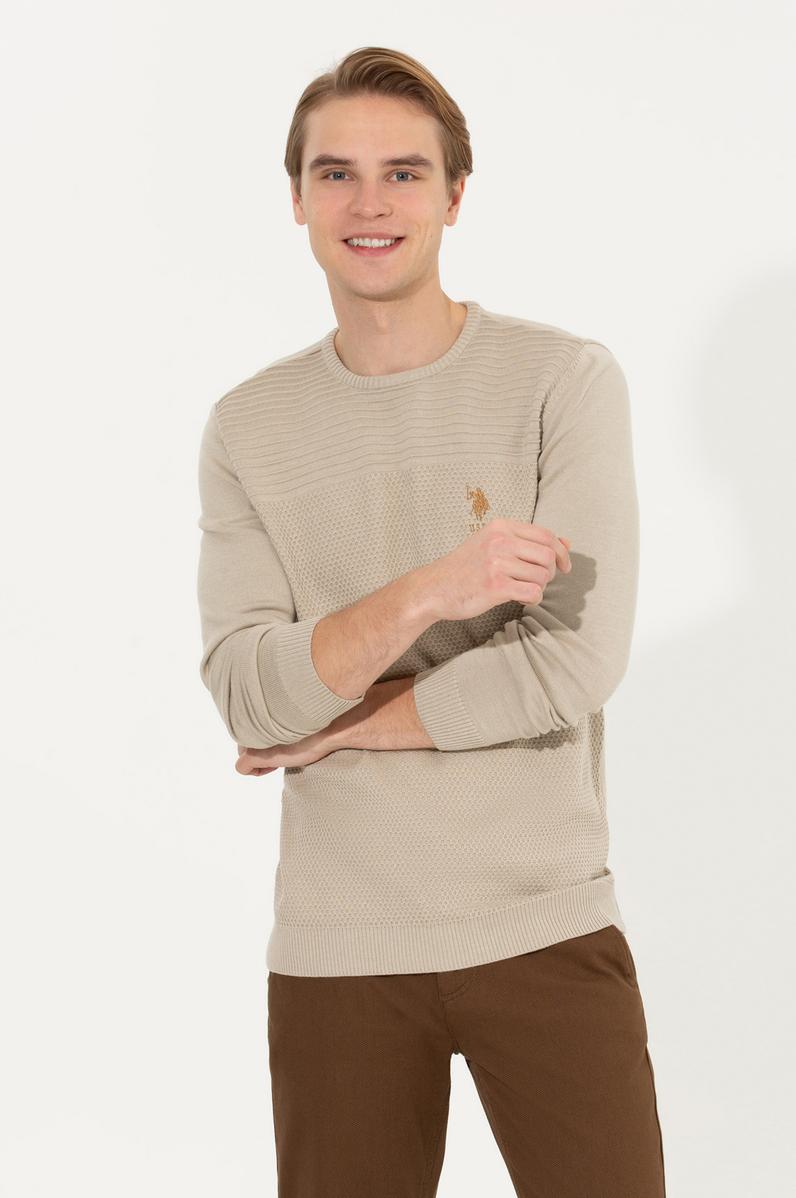 Erkek Taş Melanj Bisiklet Yaka Triko Kazak