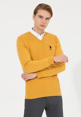 Erkek Safran V Yaka Basic Triko Kazak - 50251877084