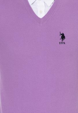 Erkek Lila V Yaka Basic Triko Kazak - 50251877151