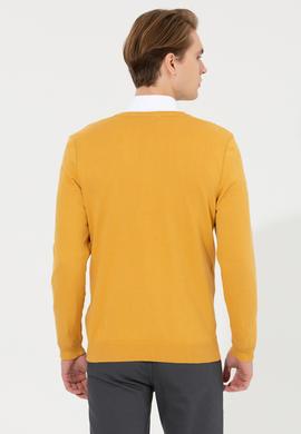 Erkek Safran V Yaka Basic Triko Kazak - 50251877084