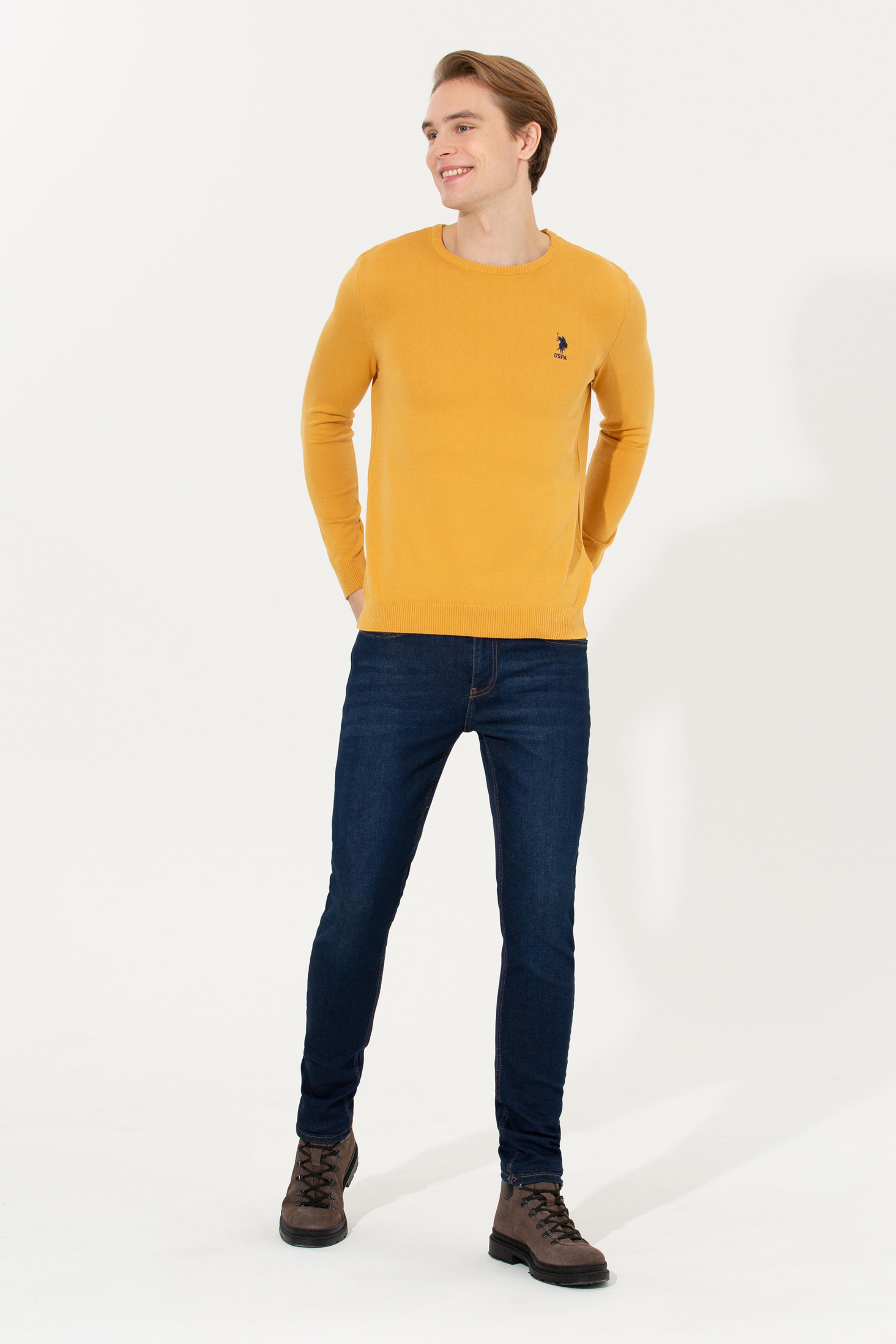Erkek Safran Bisiklet Yaka Basic Triko Kazak - Image 4