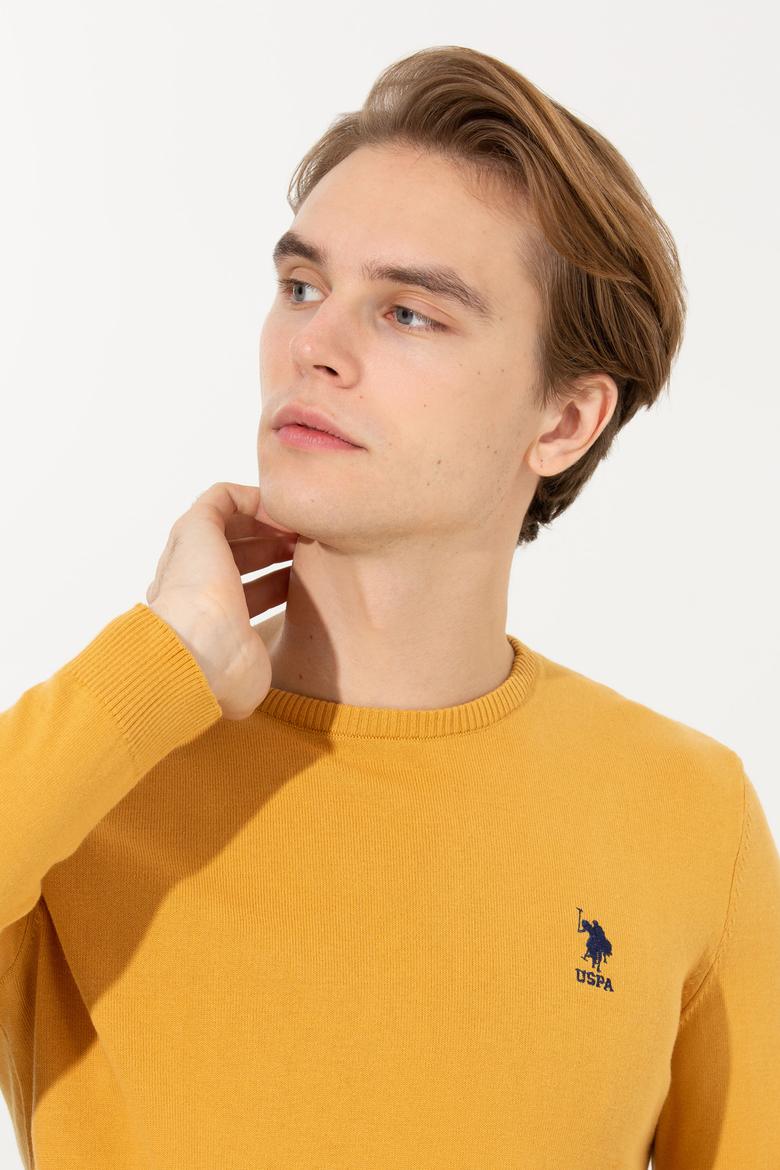 Erkek Safran Bisiklet Yaka Basic Triko Kazak