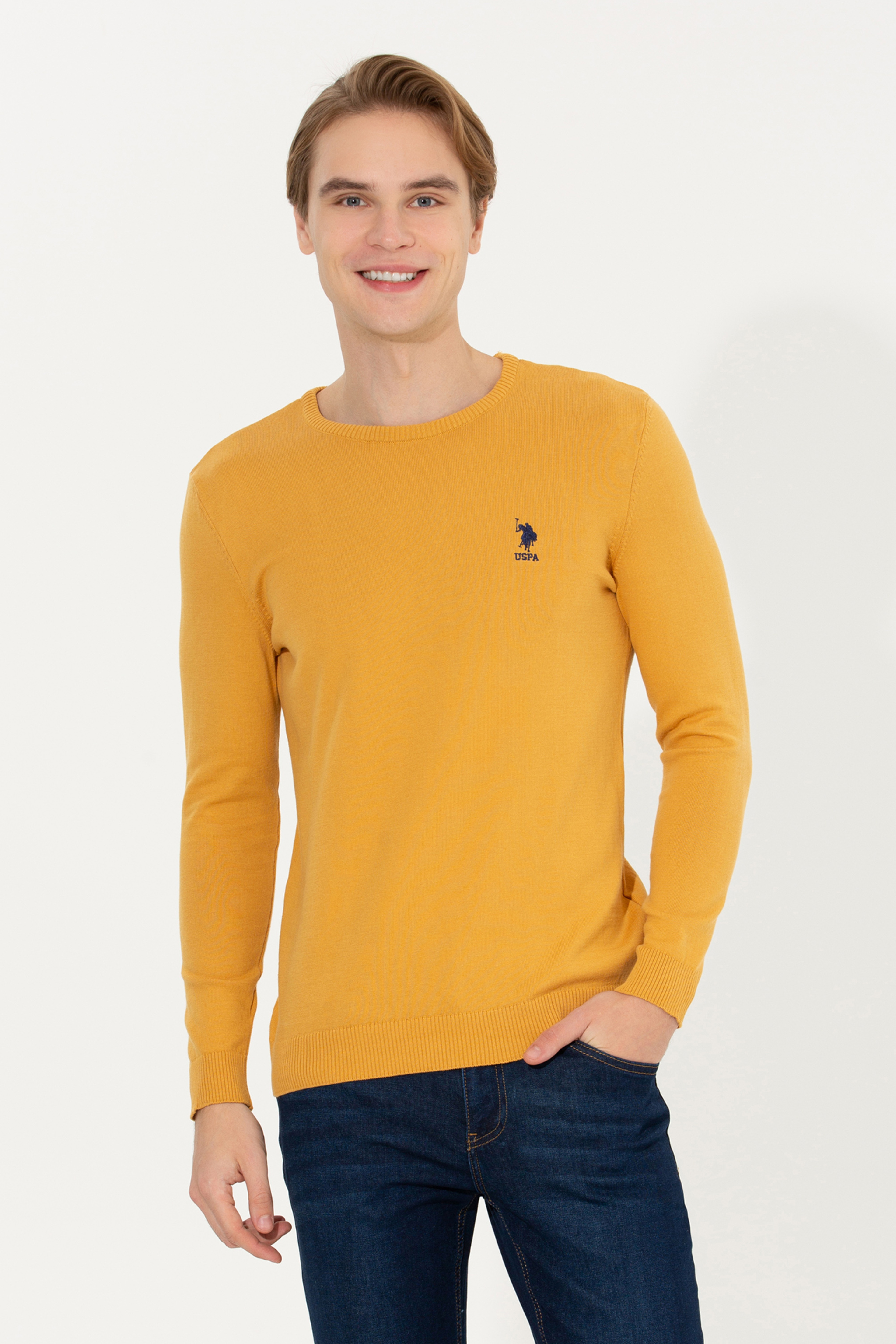 Erkek Safran Bisiklet Yaka Basic Triko Kazak - Image 3