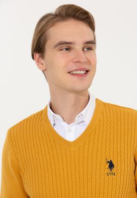 Erkek Safran V Yaka Basic Triko Kazak - 50253444044