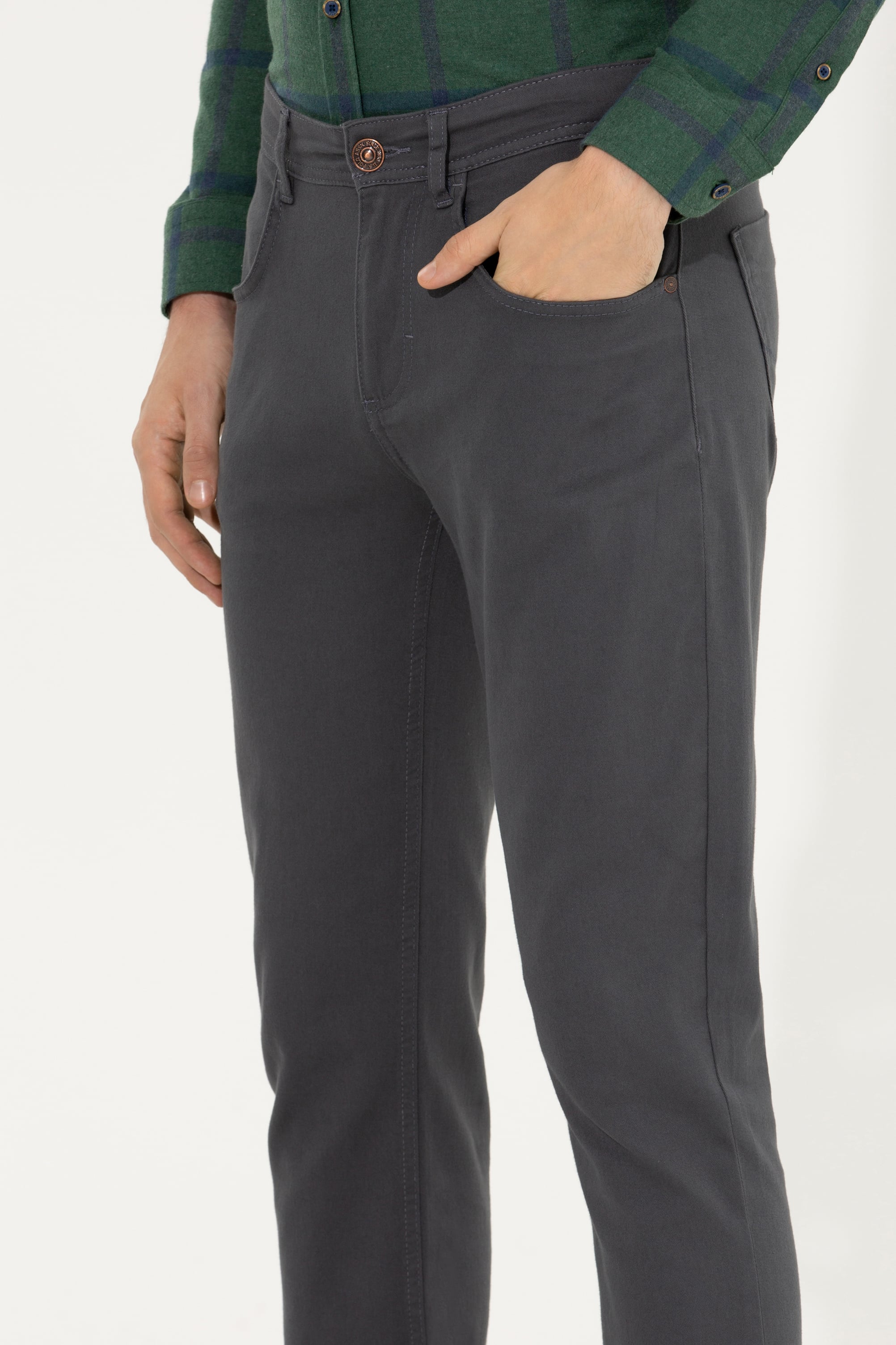 Erkek Slim Fit Antrasit Kanvas Pantolon