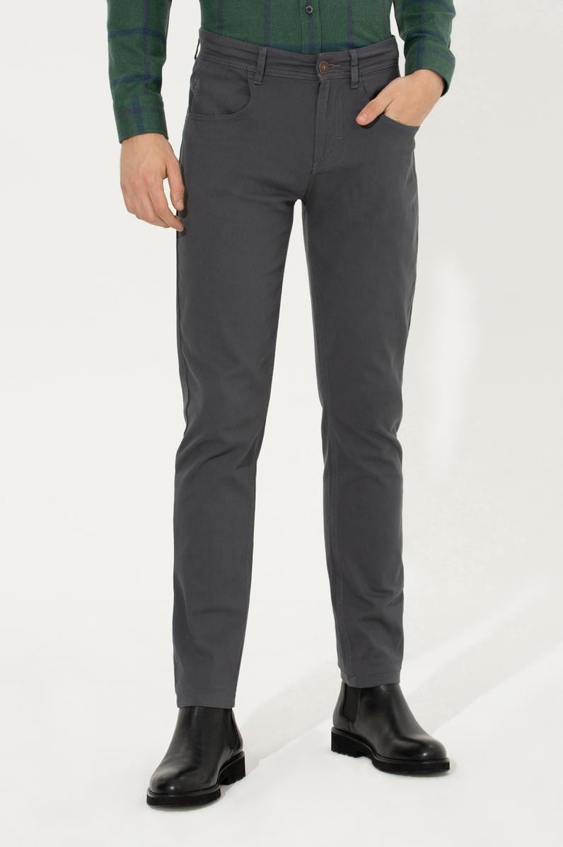 Erkek Slim Fit Antrasit Kanvas Pantolon