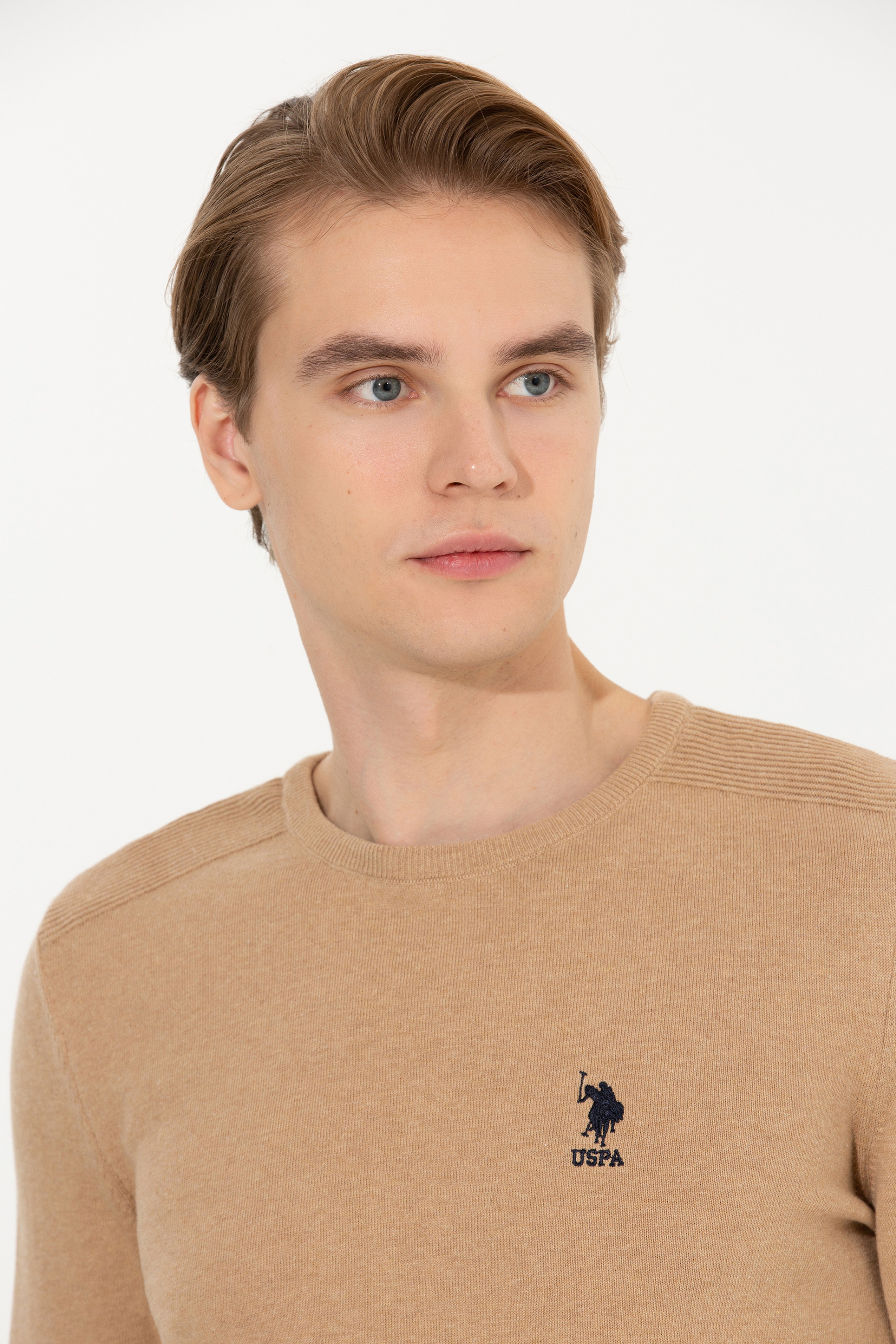 Erkek Camel Melanj Bisiklet Yaka Basic Triko Kazak - Image 1