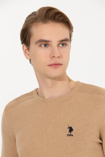 Erkek Camel Melanj Bisiklet Yaka Basic Triko Kazak
