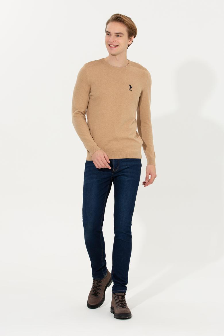 Erkek Camel Melanj Bisiklet Yaka Basic Triko Kazak - 50251885063