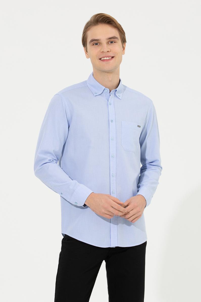 Erkek Mavi Uzun Kollu Gömlek