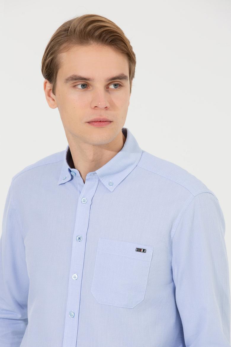 Erkek Mavi Uzun Kollu Gömlek