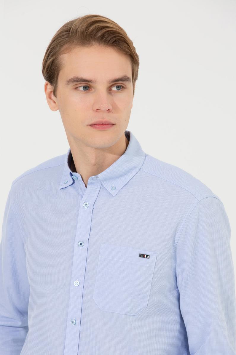 Erkek Mavi Uzun Kollu Gömlek