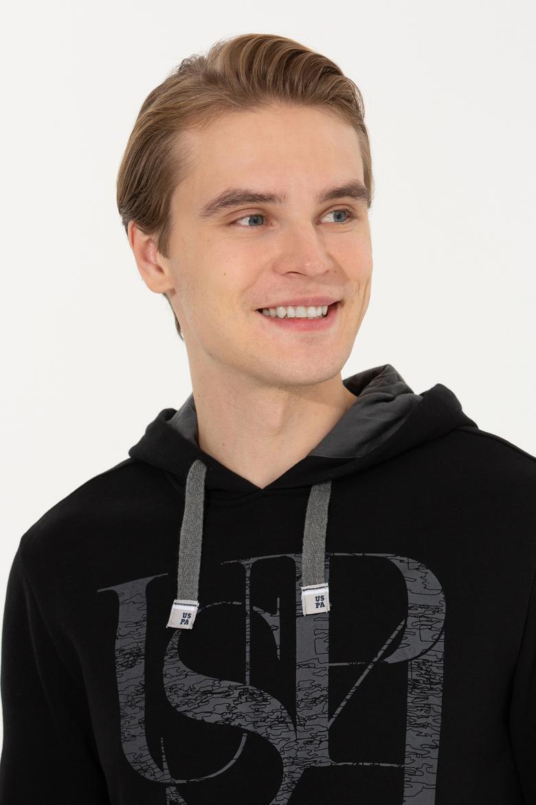 Erkek Siyah Kapüşonlu Sweatshirt