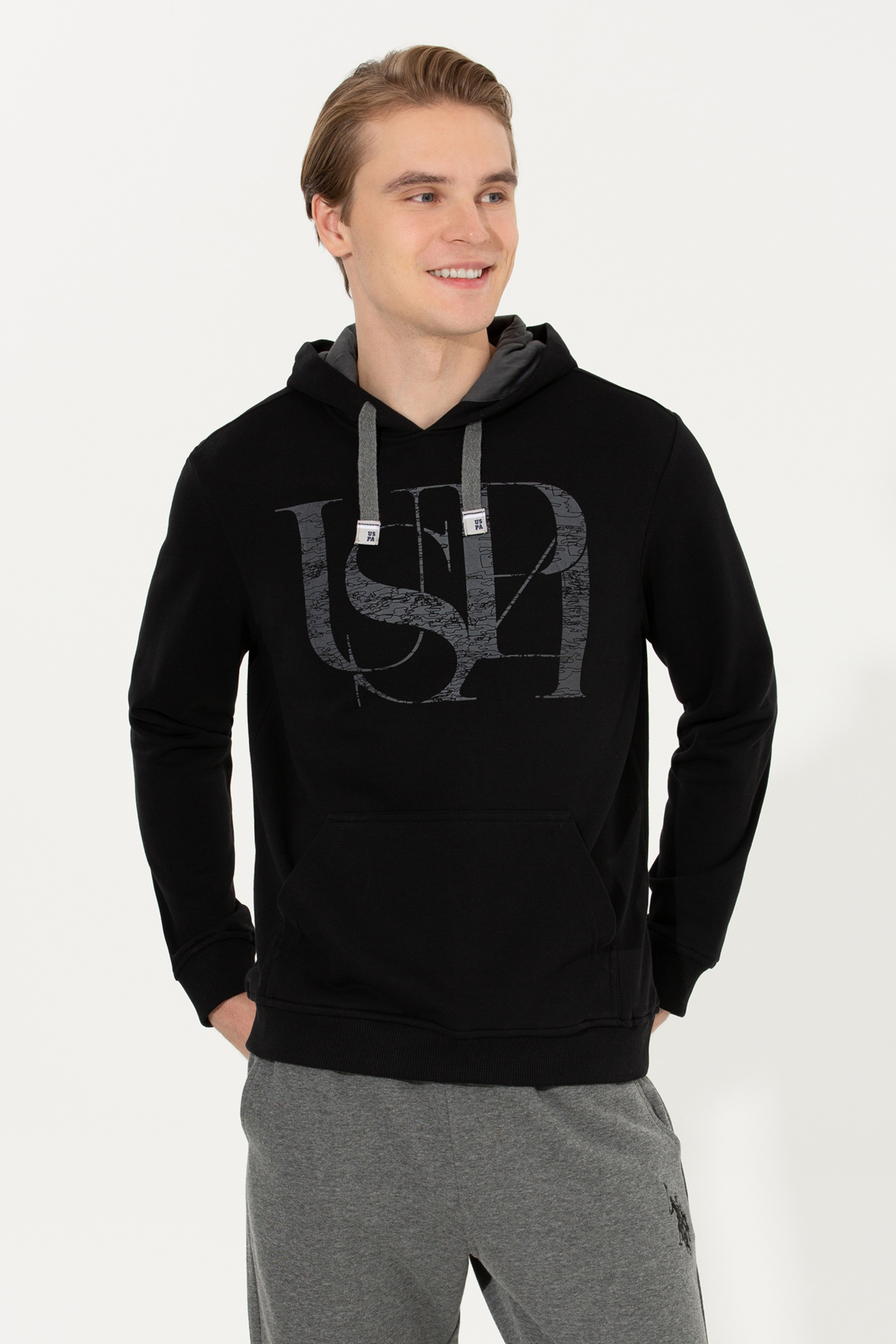 Erkek Siyah Kapüşonlu Sweatshirt - Image 2