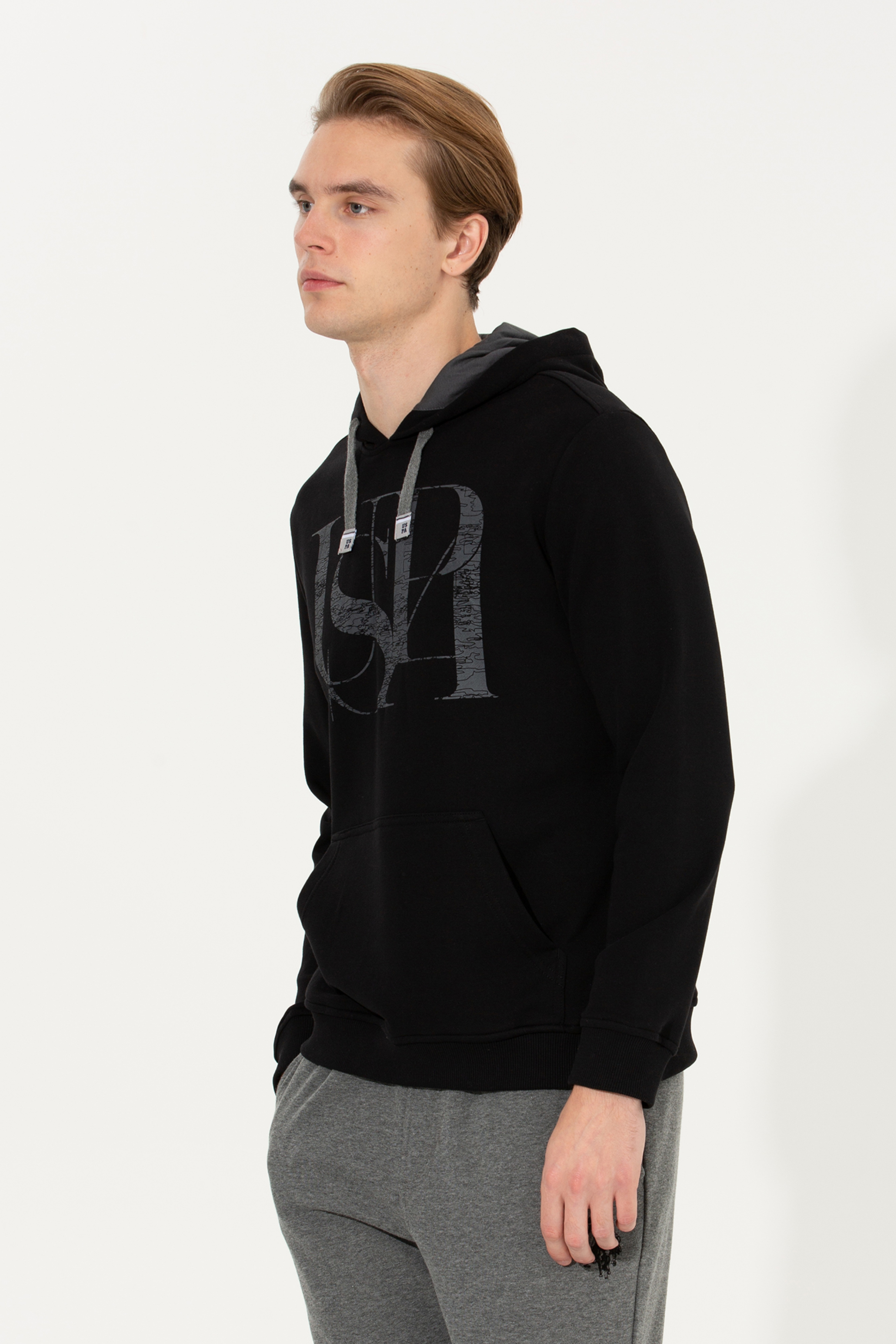 Erkek Siyah Kapüşonlu Sweatshirt