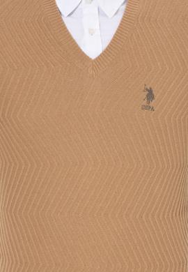 Erkek Camel Melanj V Yaka Triko Kazak - 50258314013