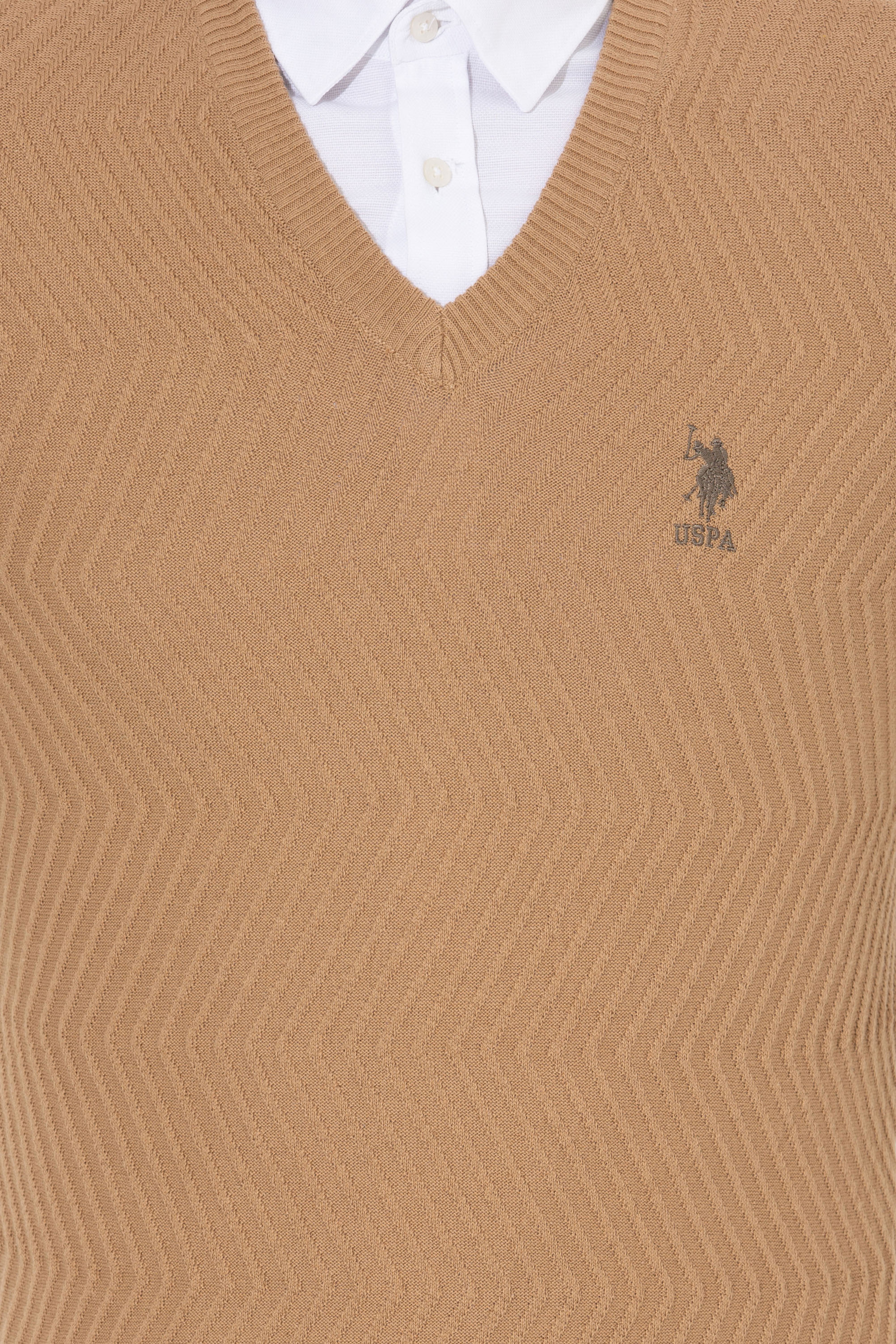 Erkek Camel Melanj V Yaka Triko Kazak - Image 6