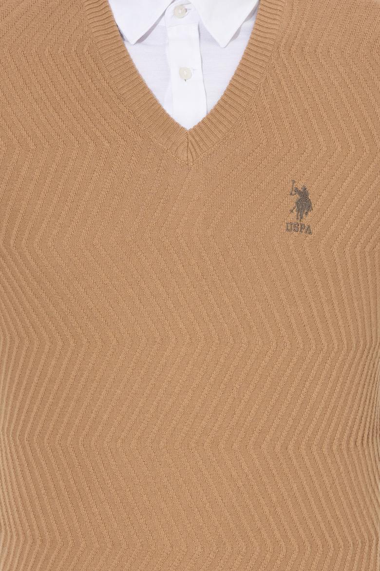 Erkek Camel Melanj V Yaka Triko Kazak - 50258314013