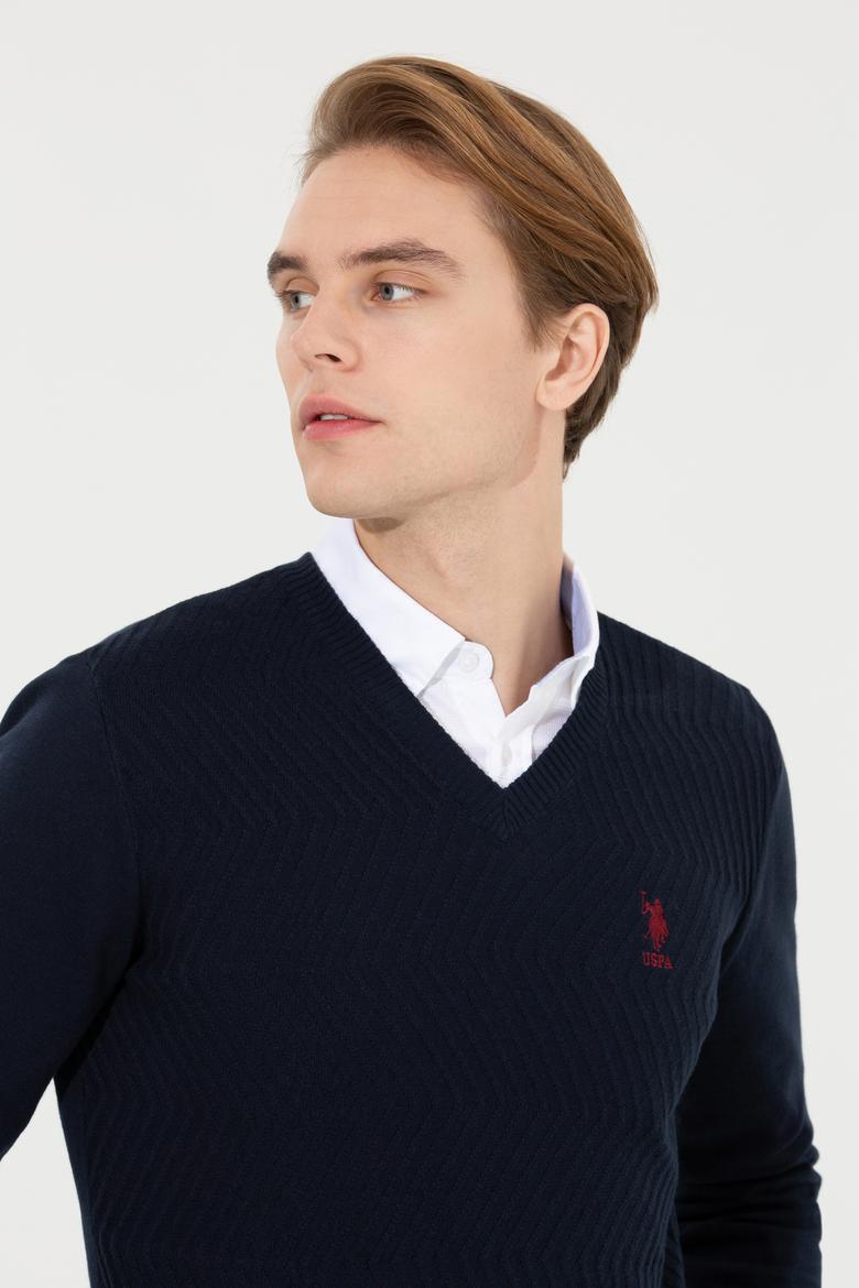 Erkek Lacivert V - Yaka Triko Kazak