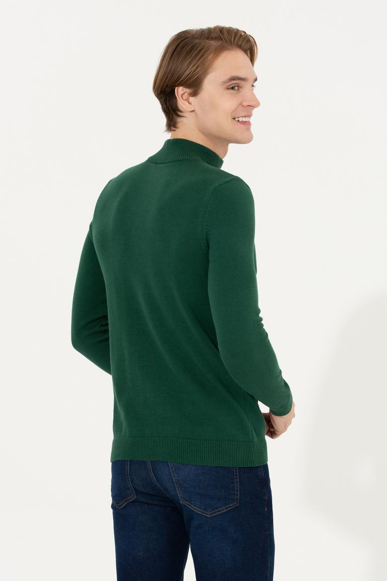 Erkek Yeşil Dik Yaka Triko Kazak - 50258146026