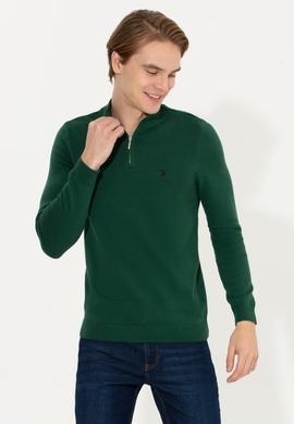 Erkek Yeşil Dik Yaka Triko Kazak - 50258146026