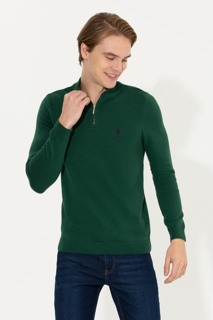 Erkek Yeşil Dik Yaka Triko Kazak