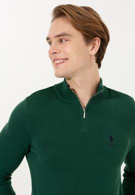 Erkek Yeşil Dik Yaka Triko Kazak - 50258146026