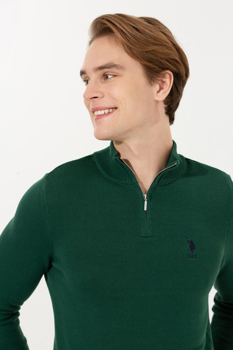 Erkek Yeşil Dik Yaka Triko Kazak - 50258146026