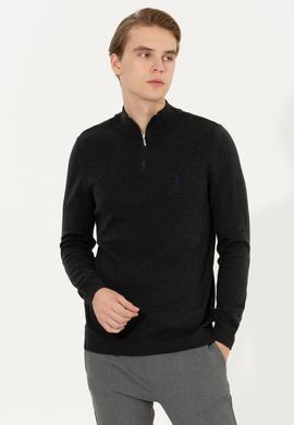 Erkek Antrasit Melanj Dik Yaka Triko Kazak - 50258146040