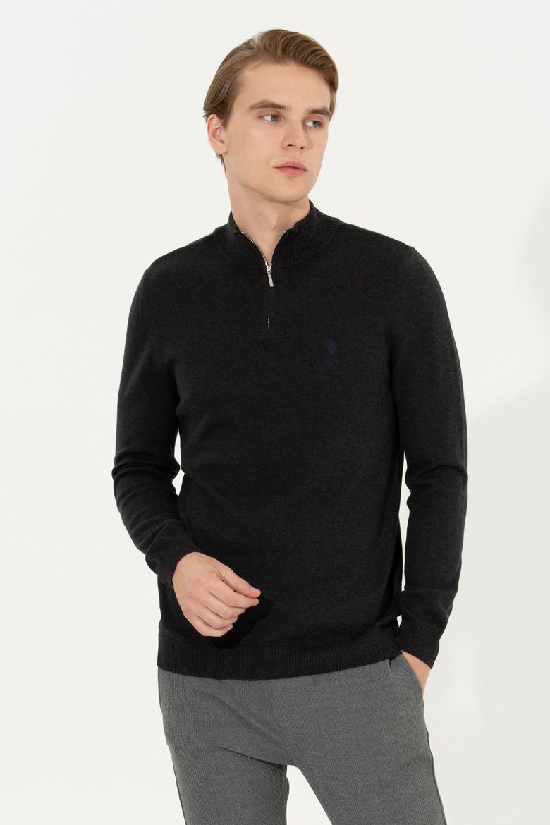 Erkek Antrasit Melanj Dik Yaka Triko Kazak - 50258146040