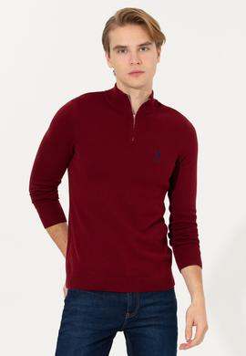 Erkek Bordo Dik Yaka Triko Kazak - 50258146007