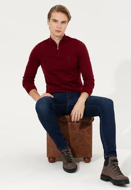 Erkek Bordo Dik Yaka Triko Kazak - 50258146007