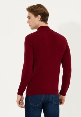 Erkek Bordo Dik Yaka Triko Kazak - 50258146007