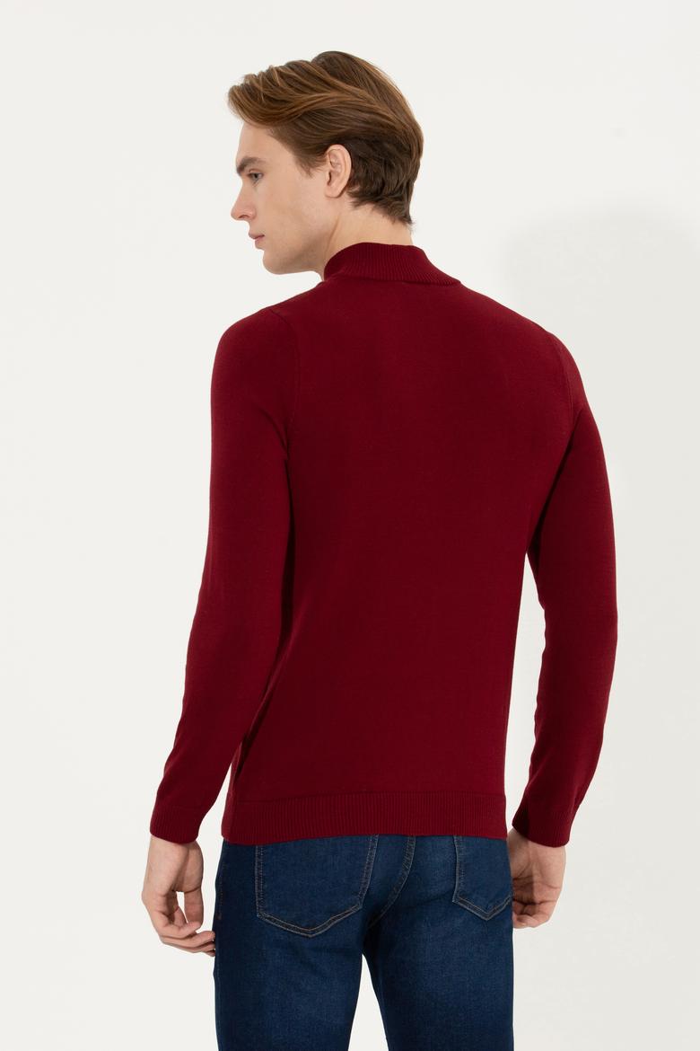 Erkek Bordo Dik Yaka Triko Kazak - 50258146007