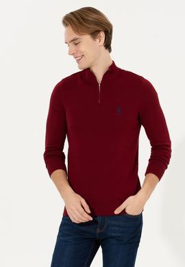 Erkek Bordo Dik Yaka Triko Kazak - 50258146007