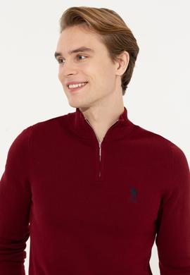 Erkek Bordo Dik Yaka Triko Kazak - 50258146007