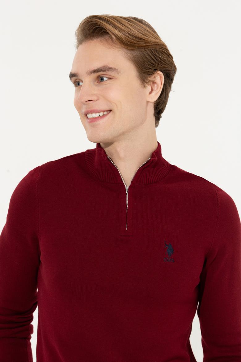 Erkek Bordo Dik Yaka Triko Kazak - 50258146007