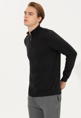 Erkek Antrasit Melanj Dik Yaka Triko Kazak - 50258146040