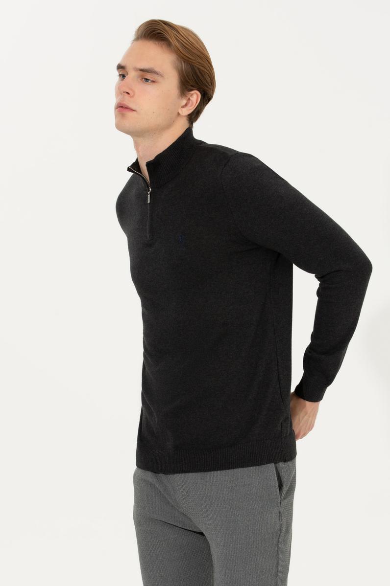 Erkek Antrasit Melanj Dik Yaka Triko Kazak