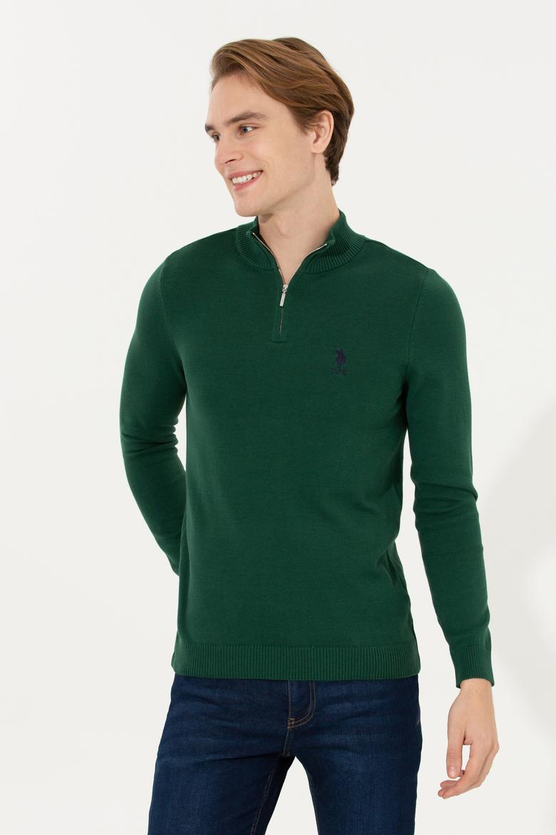 Erkek Yeşil Dik Yaka Triko Kazak - 50258146026