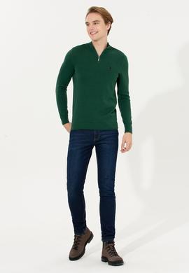 Erkek Yeşil Dik Yaka Triko Kazak - 50258146026