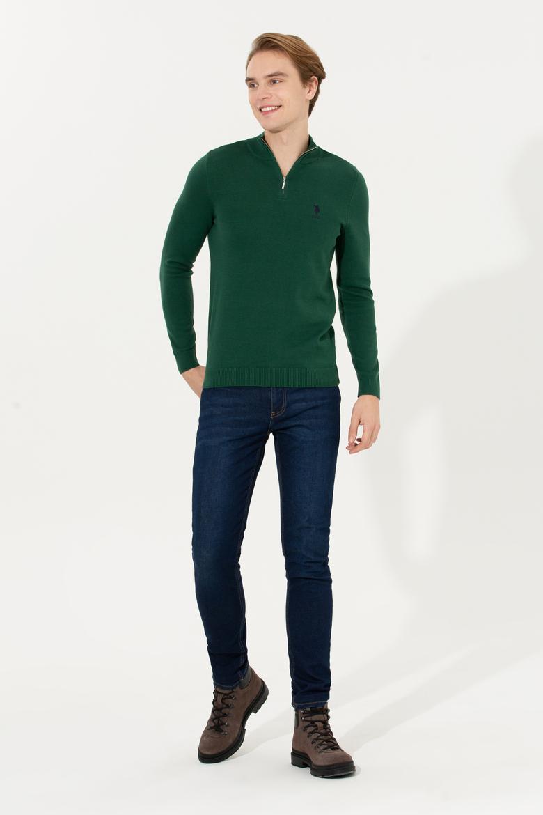 Erkek Yeşil Dik Yaka Triko Kazak - 50258146026