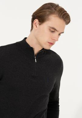 Erkek Antrasit Melanj Dik Yaka Triko Kazak - 50258146040