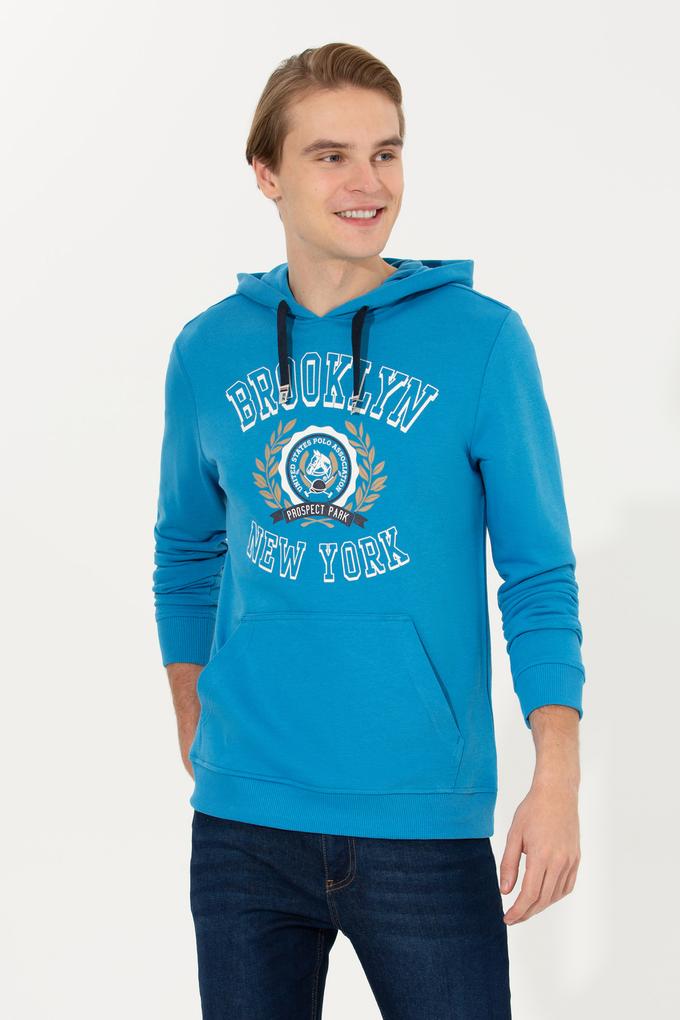 Erkek Kobalt Kapüşonlu Sweatshirt