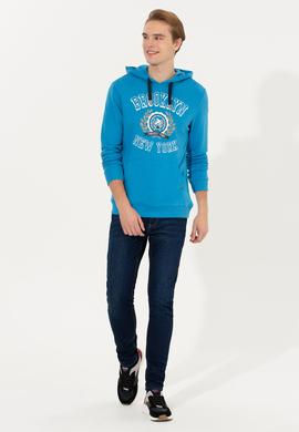 Erkek Kobalt Kapüşonlu Sweatshirt - 50253013040